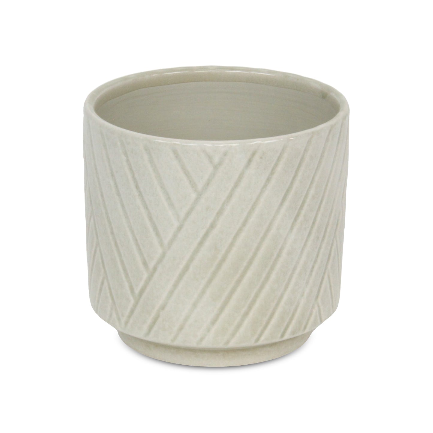 Parlora Crossed Diagonal Pattern Straight Side Ceramic Pot - White