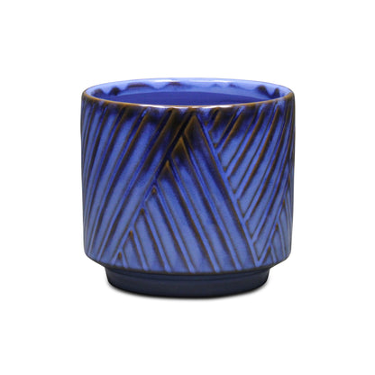 Parlora Crossed Diagonal Pattern Straight Side Ceramic Pot - Blue