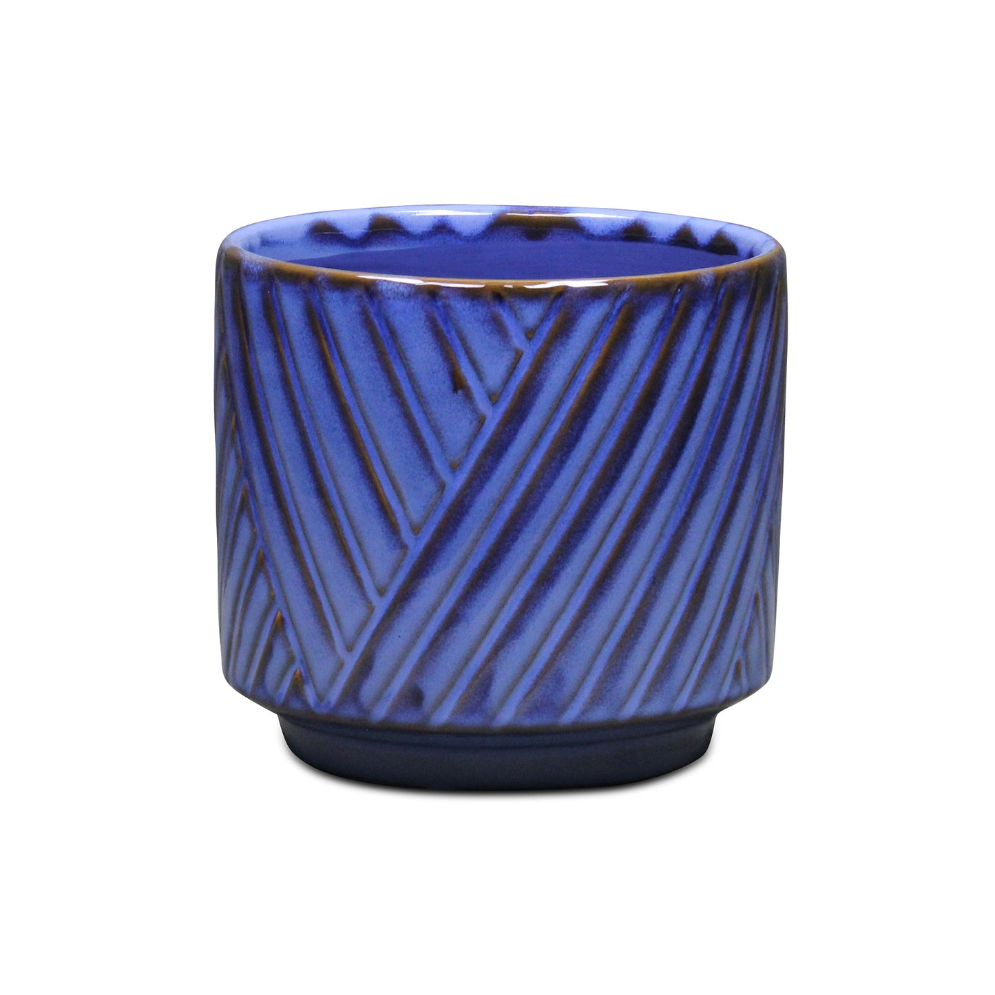 Parlora Crossed Diagonal Pattern Straight Side Ceramic Pot - Blue