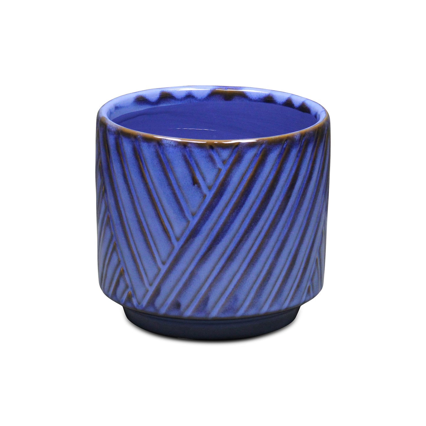 Parlora Crossed Diagonal Pattern Straight Side Ceramic Pot - Blue