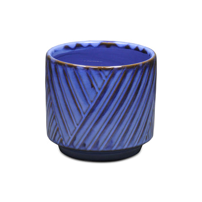 Parlora Crossed Diagonal Pattern Straight Side Ceramic Pot - Blue