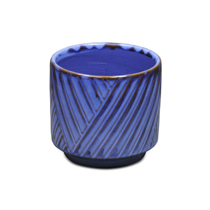 Parlora Crossed Diagonal Pattern Straight Side Ceramic Pot - Blue