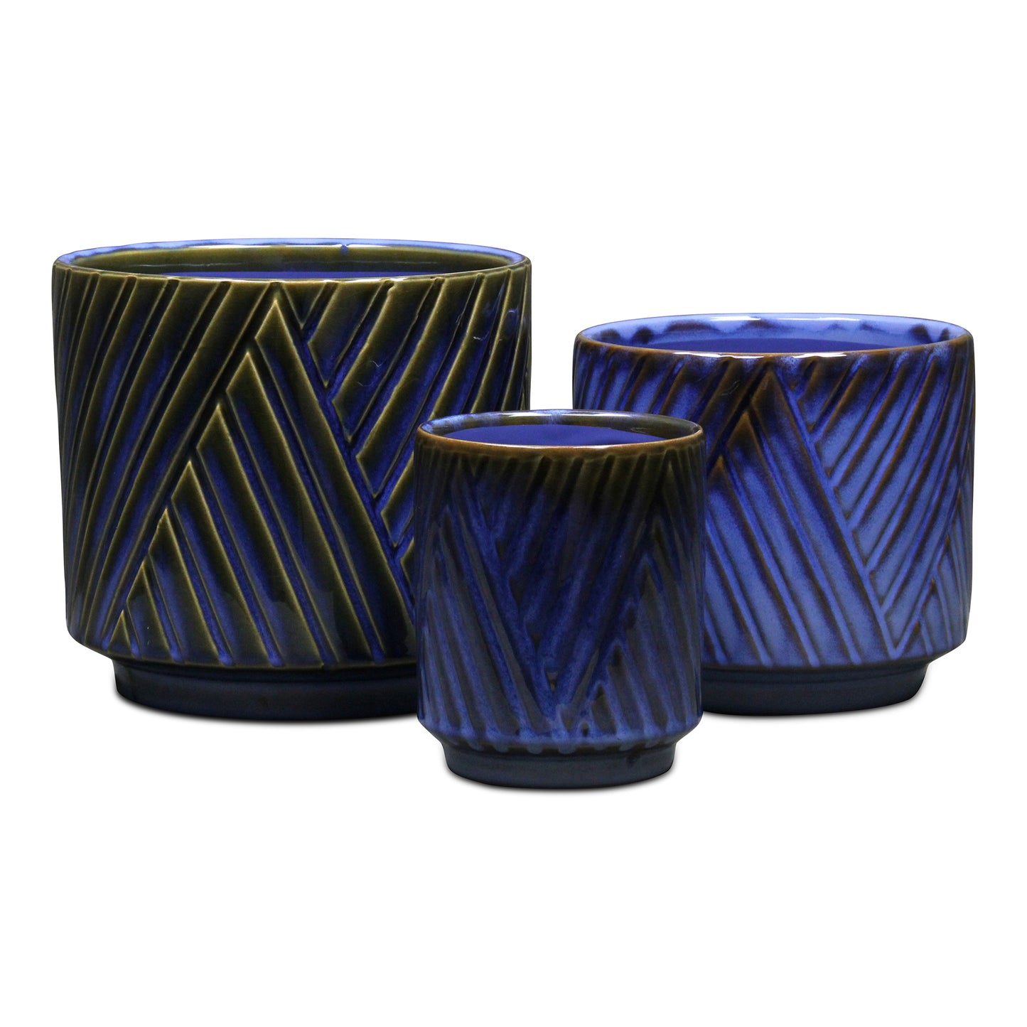 Parlora Crossed Diagonal Pattern Straight Side Ceramic Pot - Blue