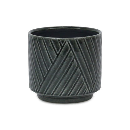 Parlora Crossed Diagonal Pattern Straight Side Ceramic Pot - Dark Gray