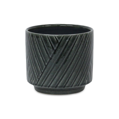 Parlora Crossed Diagonal Pattern Straight Side Ceramic Pot - Dark Gray