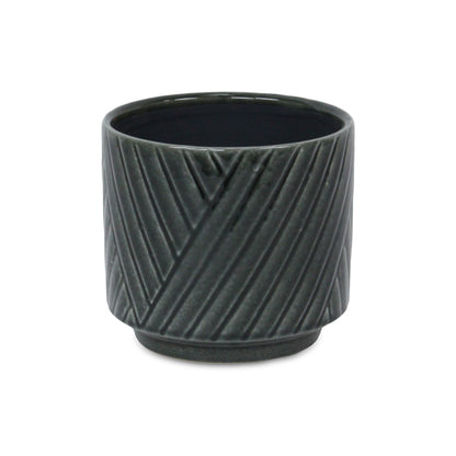 Parlora Crossed Diagonal Pattern Straight Side Ceramic Pot - Dark Gray