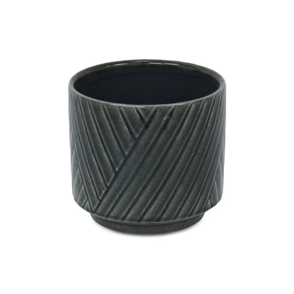 Parlora Crossed Diagonal Pattern Straight Side Ceramic Pot - Dark Gray