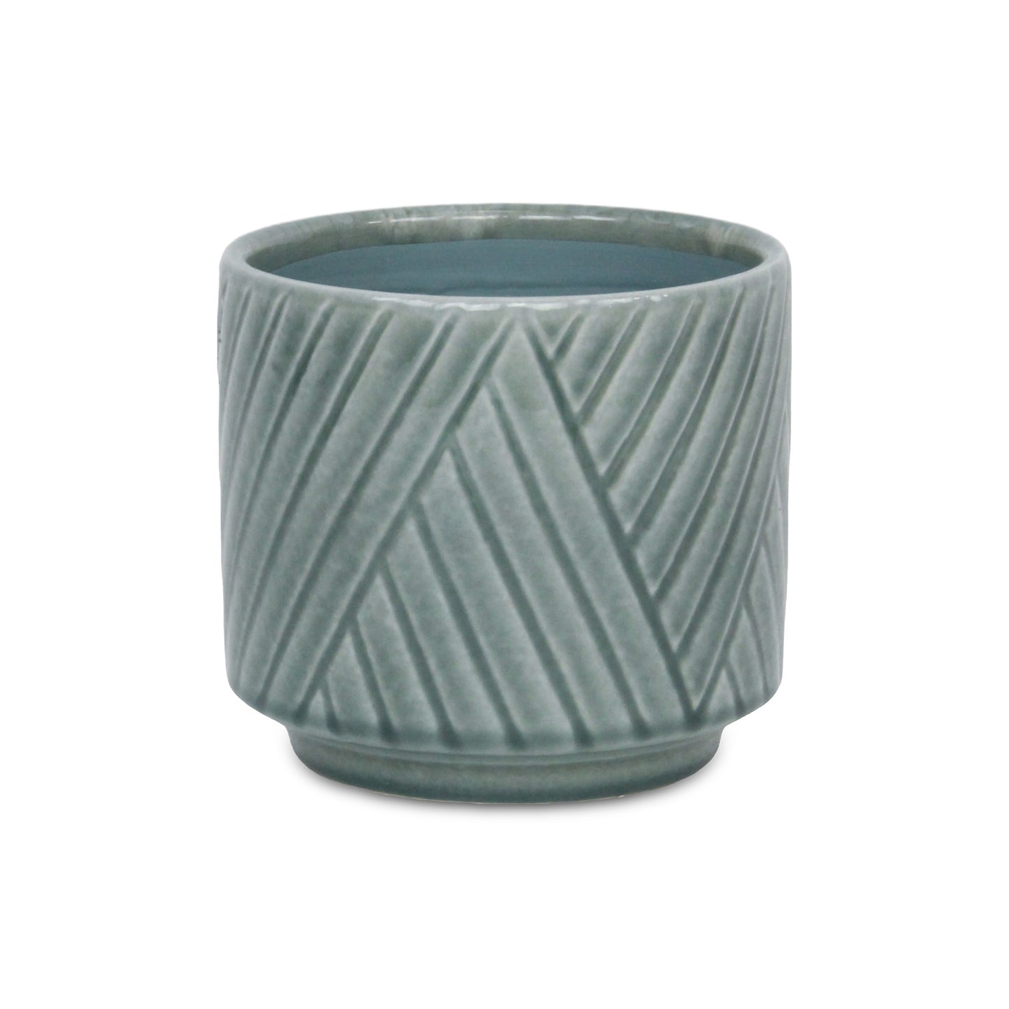 Parlora Crossed Diagonal Pattern Straight Side Ceramic Pot - Green