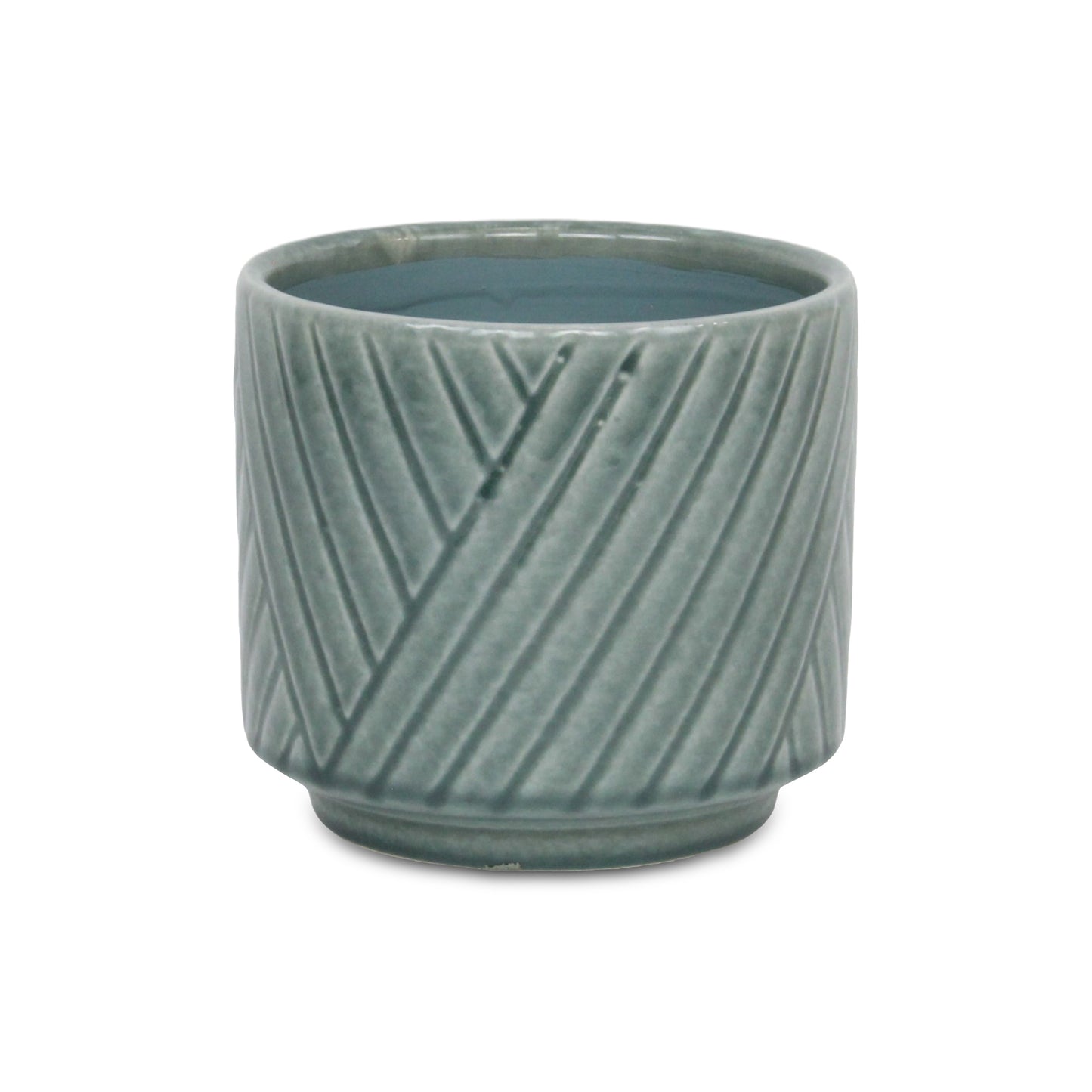 Parlora Crossed Diagonal Pattern Straight Side Ceramic Pot - Green