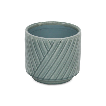 Parlora Crossed Diagonal Pattern Straight Side Ceramic Pot - Green