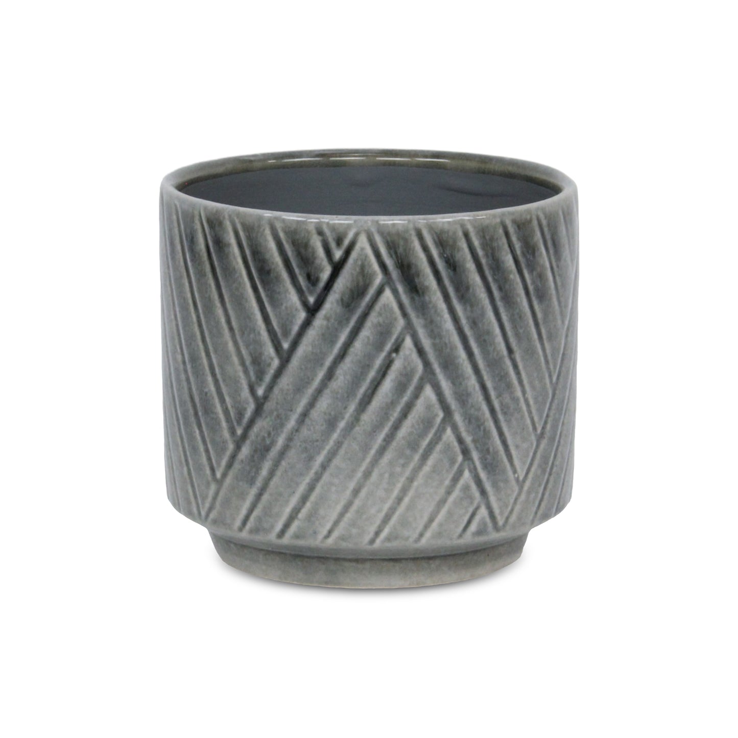 Parlora Crossed Diagonal Pattern Straight Side Ceramic Pot - Gray