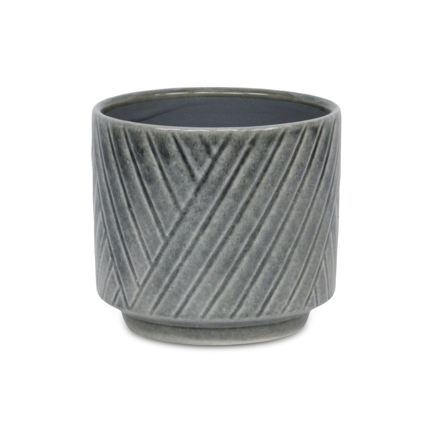 Parlora Crossed Diagonal Pattern Straight Side Ceramic Pot - Gray