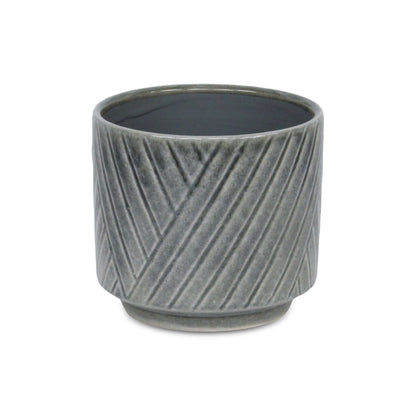 Parlora Crossed Diagonal Pattern Straight Side Ceramic Pot - Gray