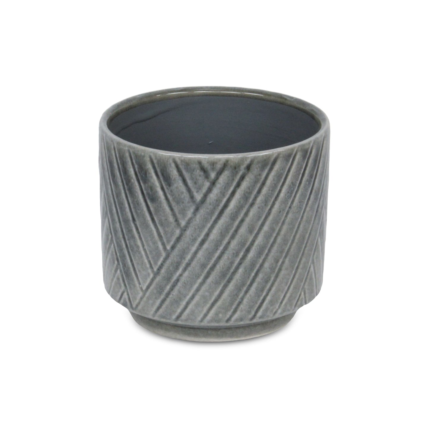 Parlora Crossed Diagonal Pattern Straight Side Ceramic Pot - Gray