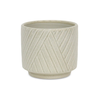 Parlora Crossed Diagonal Pattern Straight Side Ceramic Pot - White