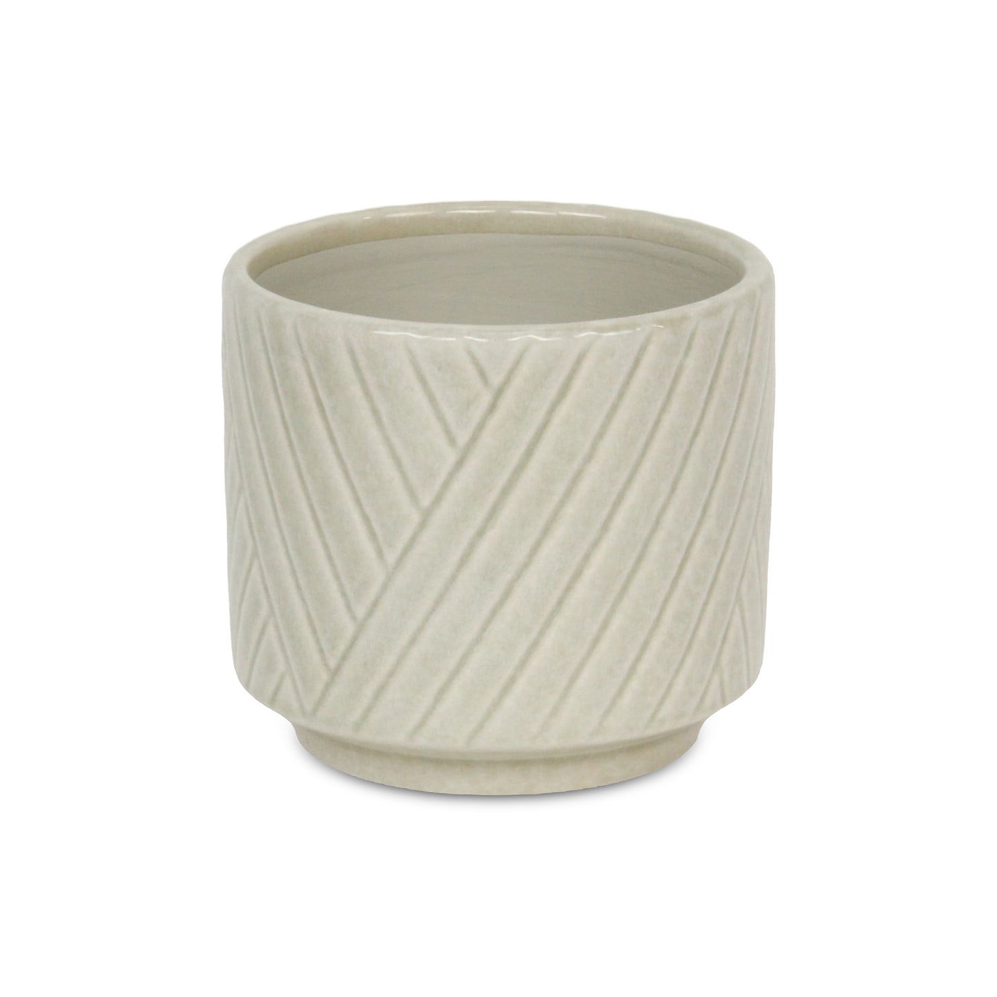 Parlora Crossed Diagonal Pattern Straight Side Ceramic Pot - White