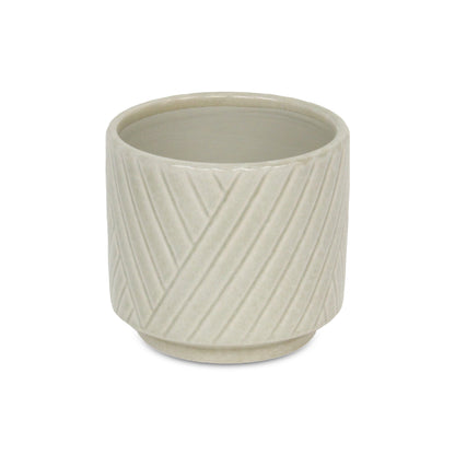 Parlora Crossed Diagonal Pattern Straight Side Ceramic Pot - White