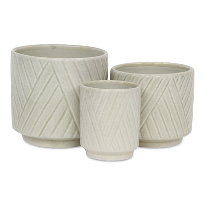 Parlora Crossed Diagonal Pattern Straight Side Ceramic Pot - White