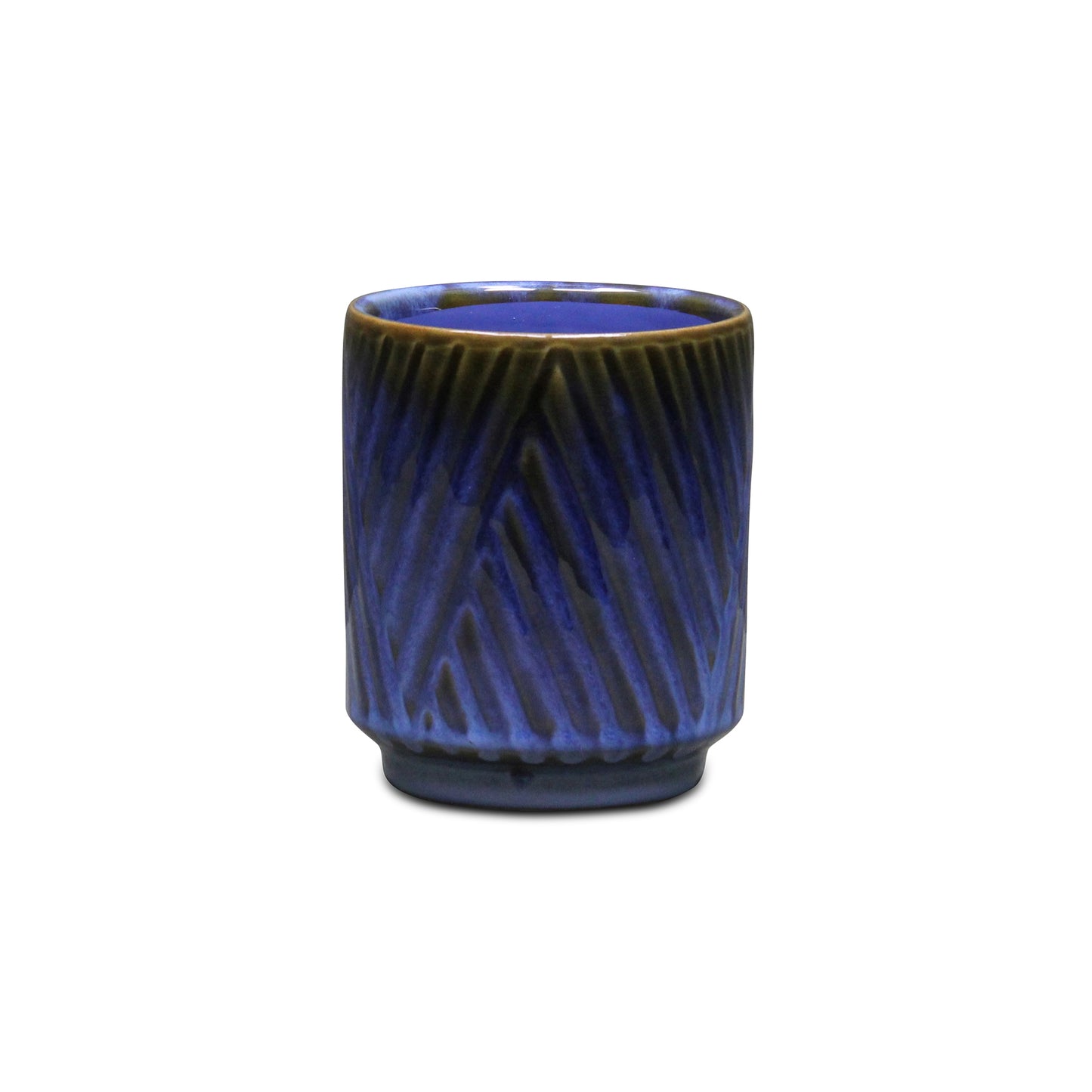 Parlora Crossed Diagonal Pattern Straight Side Ceramic Pot - Blue