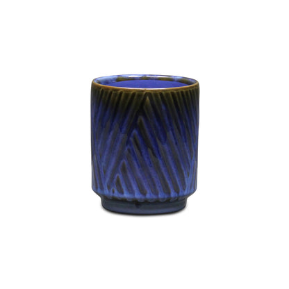 Parlora Crossed Diagonal Pattern Straight Side Ceramic Pot - Blue