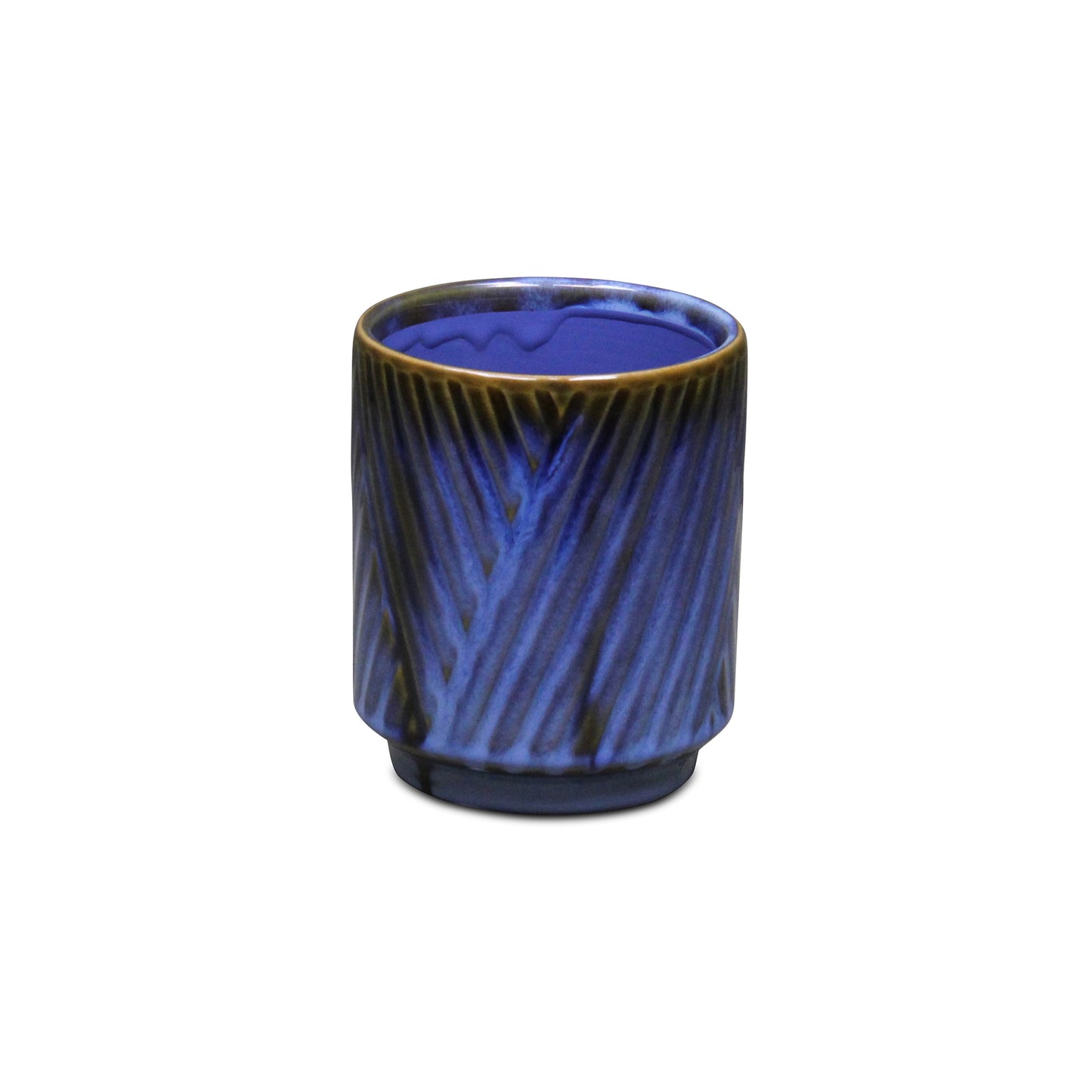 Parlora Crossed Diagonal Pattern Straight Side Ceramic Pot - Blue