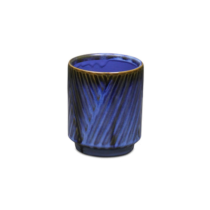 Parlora Crossed Diagonal Pattern Straight Side Ceramic Pot - Blue