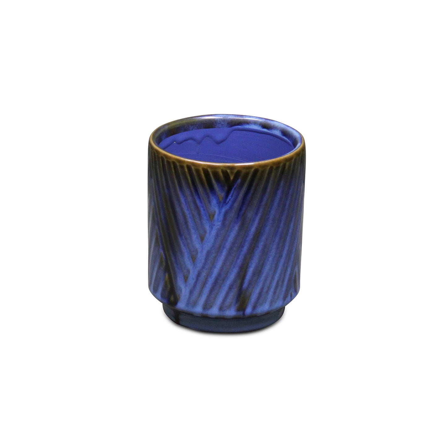 Parlora Crossed Diagonal Pattern Straight Side Ceramic Pot - Blue