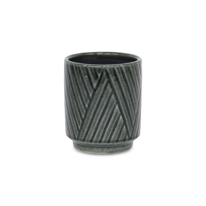 Parlora Crossed Diagonal Pattern Straight Side Ceramic Pot - Dark Gray