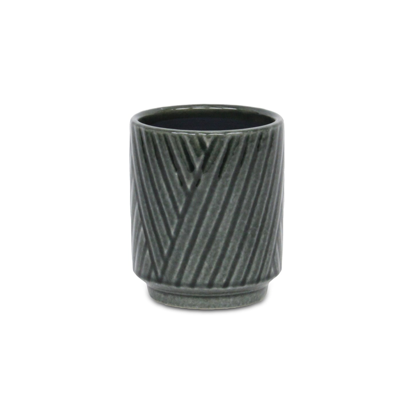 Parlora Crossed Diagonal Pattern Straight Side Ceramic Pot - Dark Gray