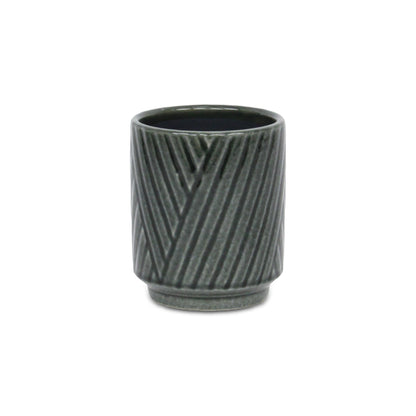 Parlora Crossed Diagonal Pattern Straight Side Ceramic Pot - Dark Gray