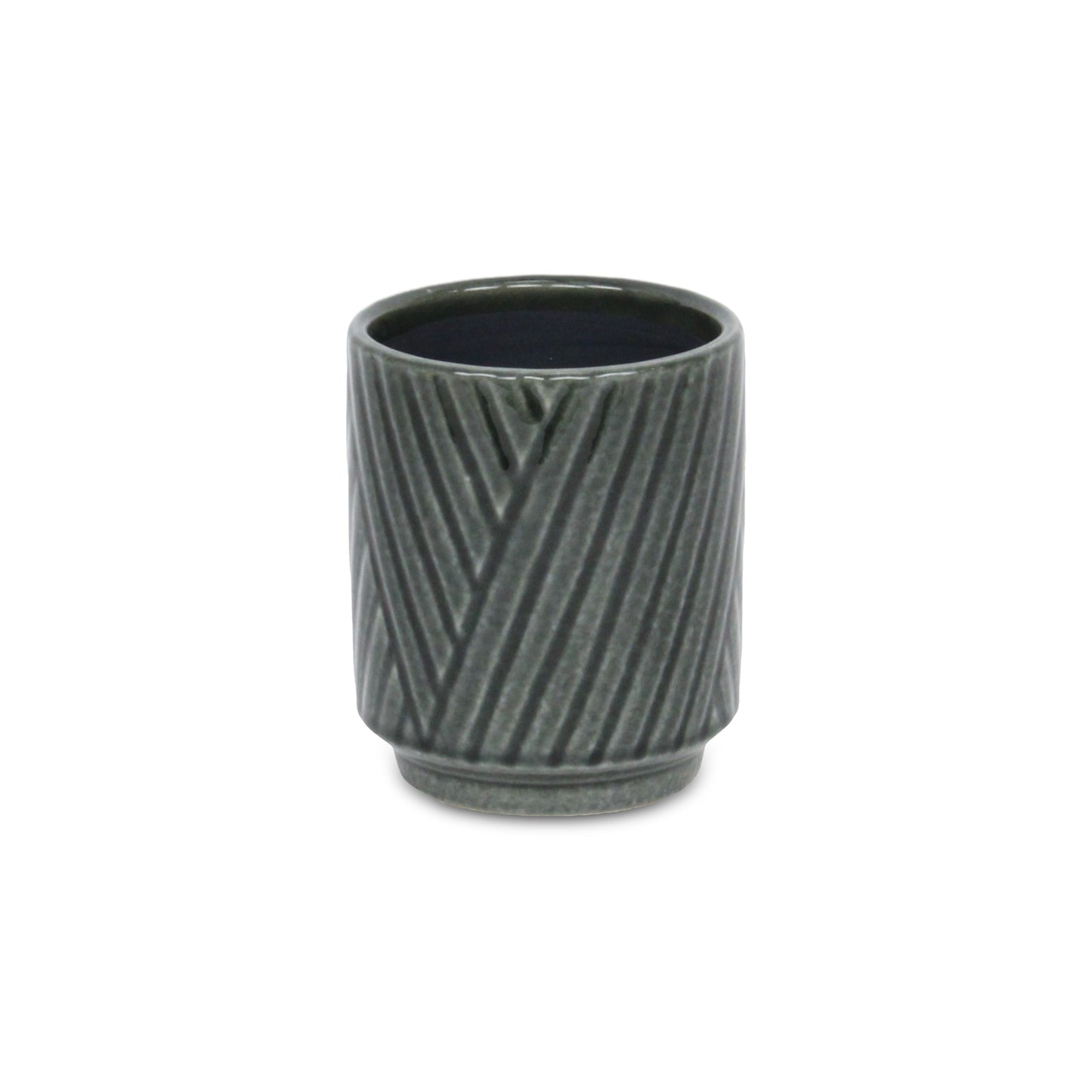 Parlora Crossed Diagonal Pattern Straight Side Ceramic Pot - Dark Gray