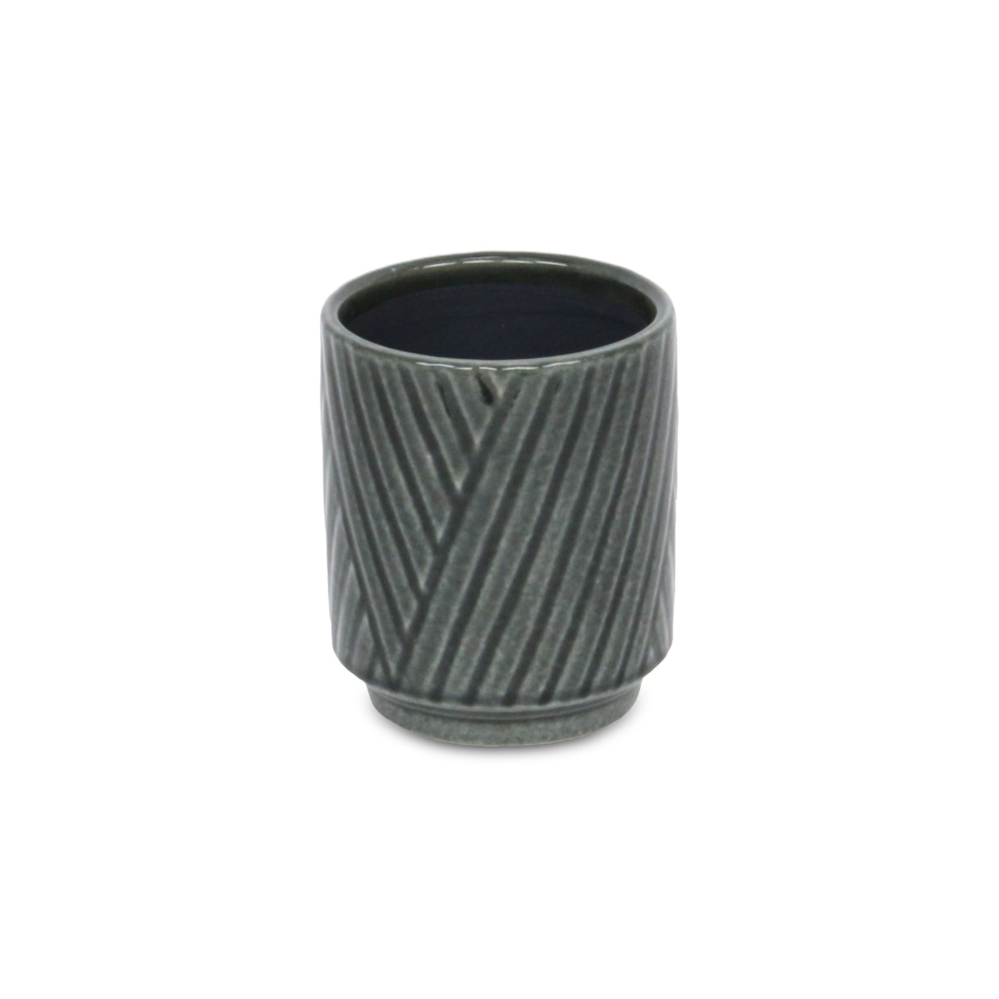 Parlora Crossed Diagonal Pattern Straight Side Ceramic Pot - Dark Gray