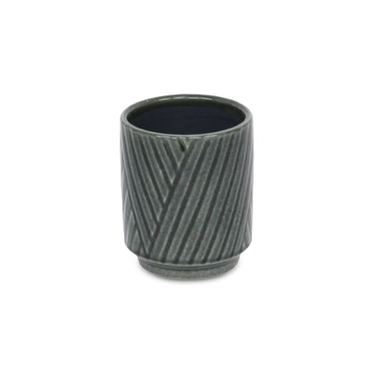 Parlora Crossed Diagonal Pattern Straight Side Ceramic Pot - Dark Gray