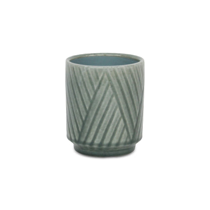 Parlora Crossed Diagonal Pattern Straight Side Ceramic Pot - Green