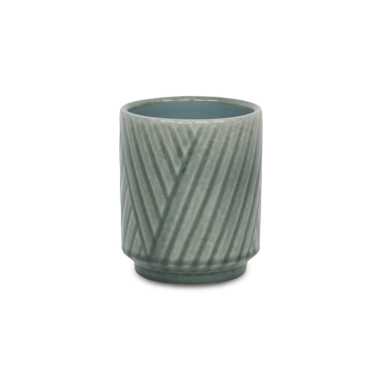 Parlora Crossed Diagonal Pattern Straight Side Ceramic Pot - Green