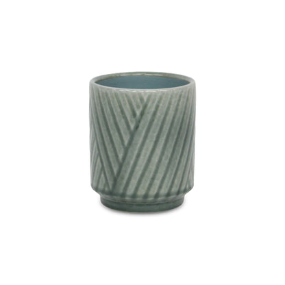 Parlora Crossed Diagonal Pattern Straight Side Ceramic Pot - Green