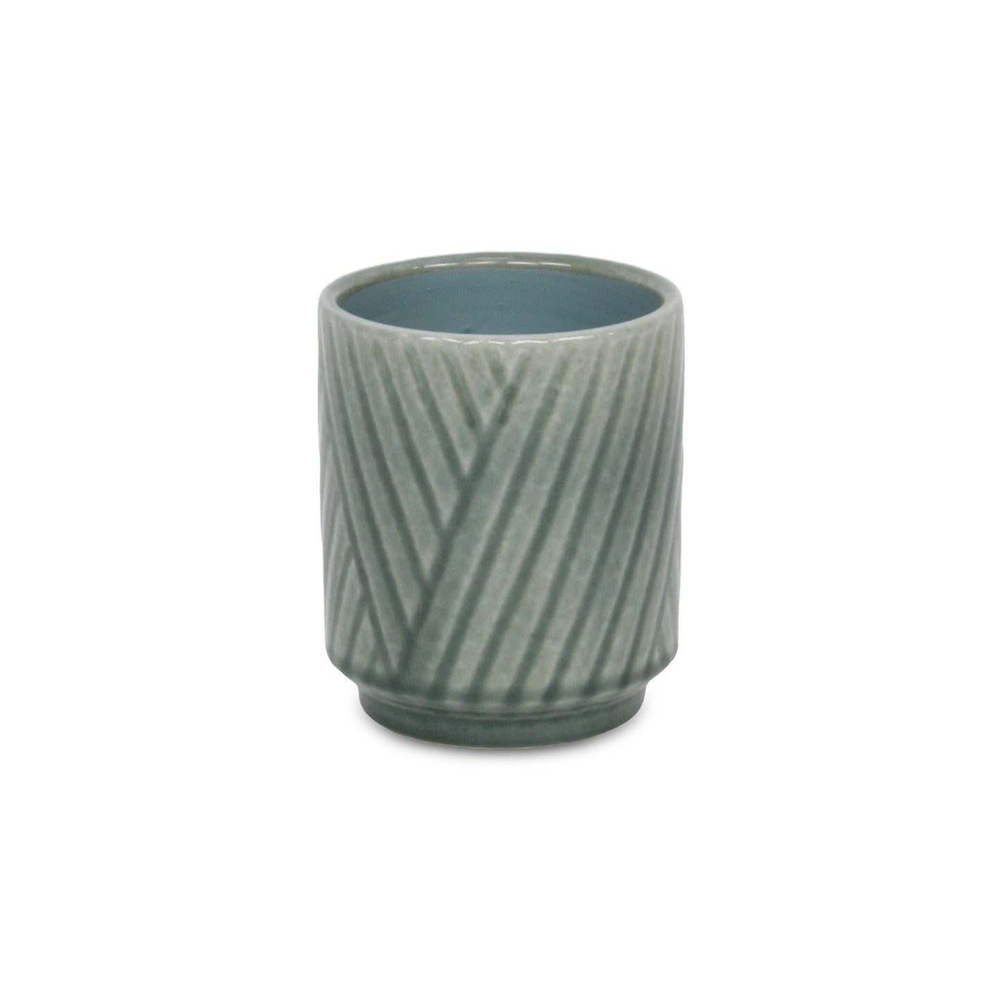 Parlora Crossed Diagonal Pattern Straight Side Ceramic Pot - Green