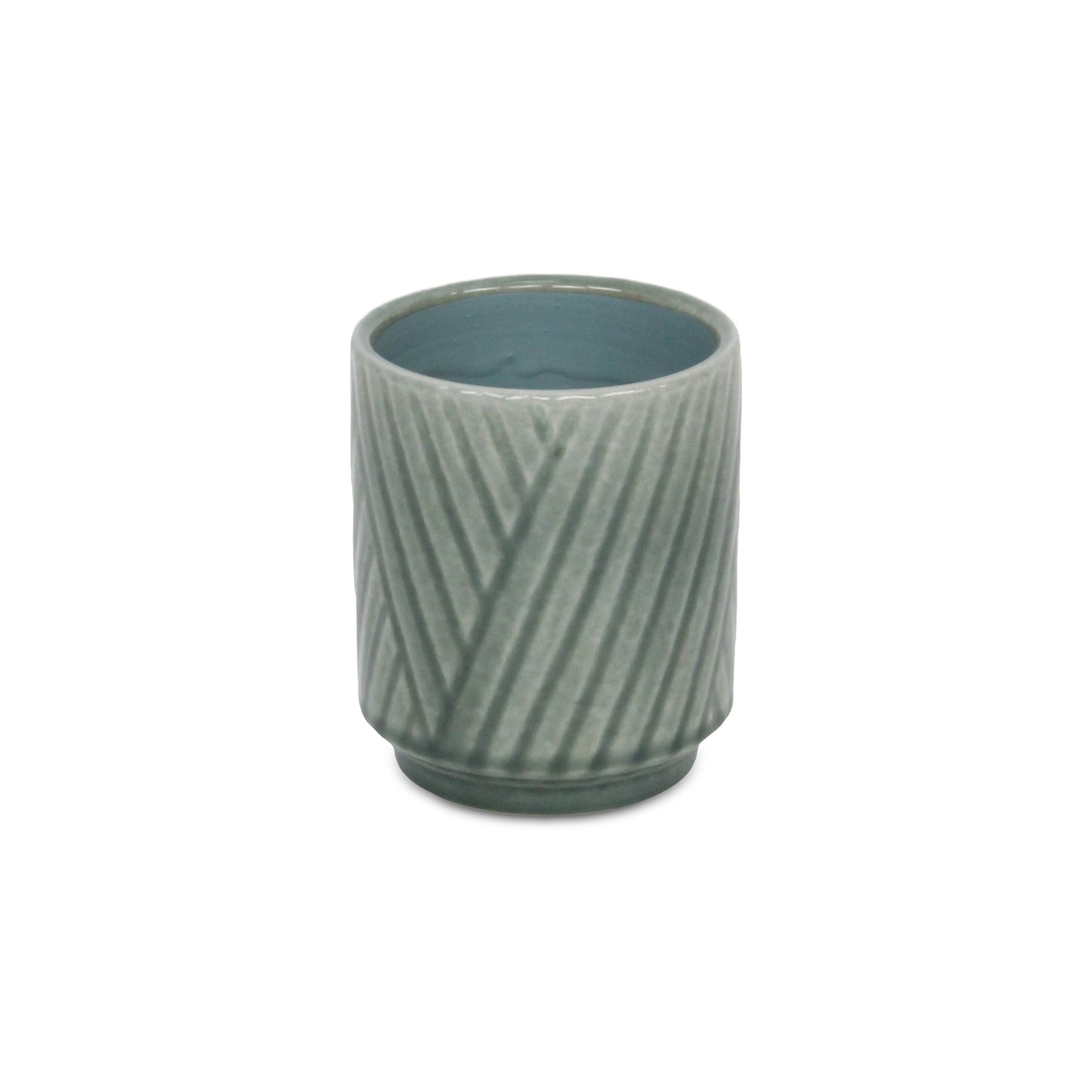 Parlora Crossed Diagonal Pattern Straight Side Ceramic Pot - Green