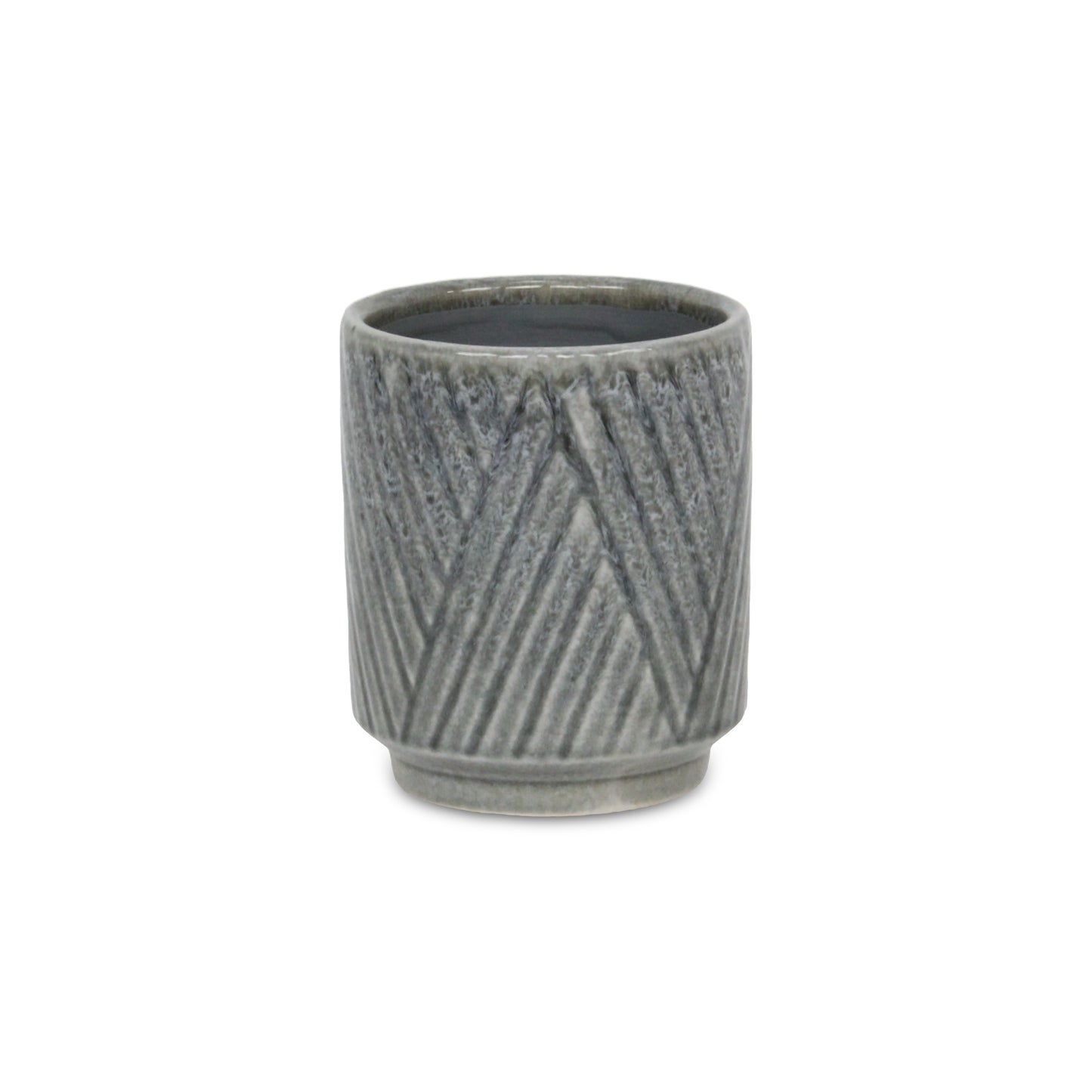 Parlora Crossed Diagonal Pattern Straight Side Ceramic Pot - Gray