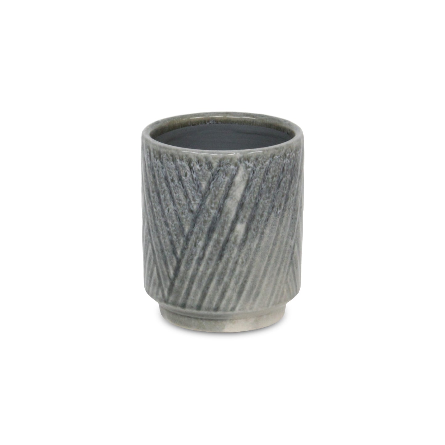 Parlora Crossed Diagonal Pattern Straight Side Ceramic Pot - Gray