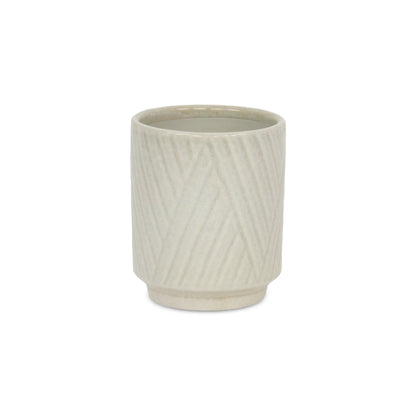 Parlora Crossed Diagonal Pattern Straight Side Ceramic Pot - White