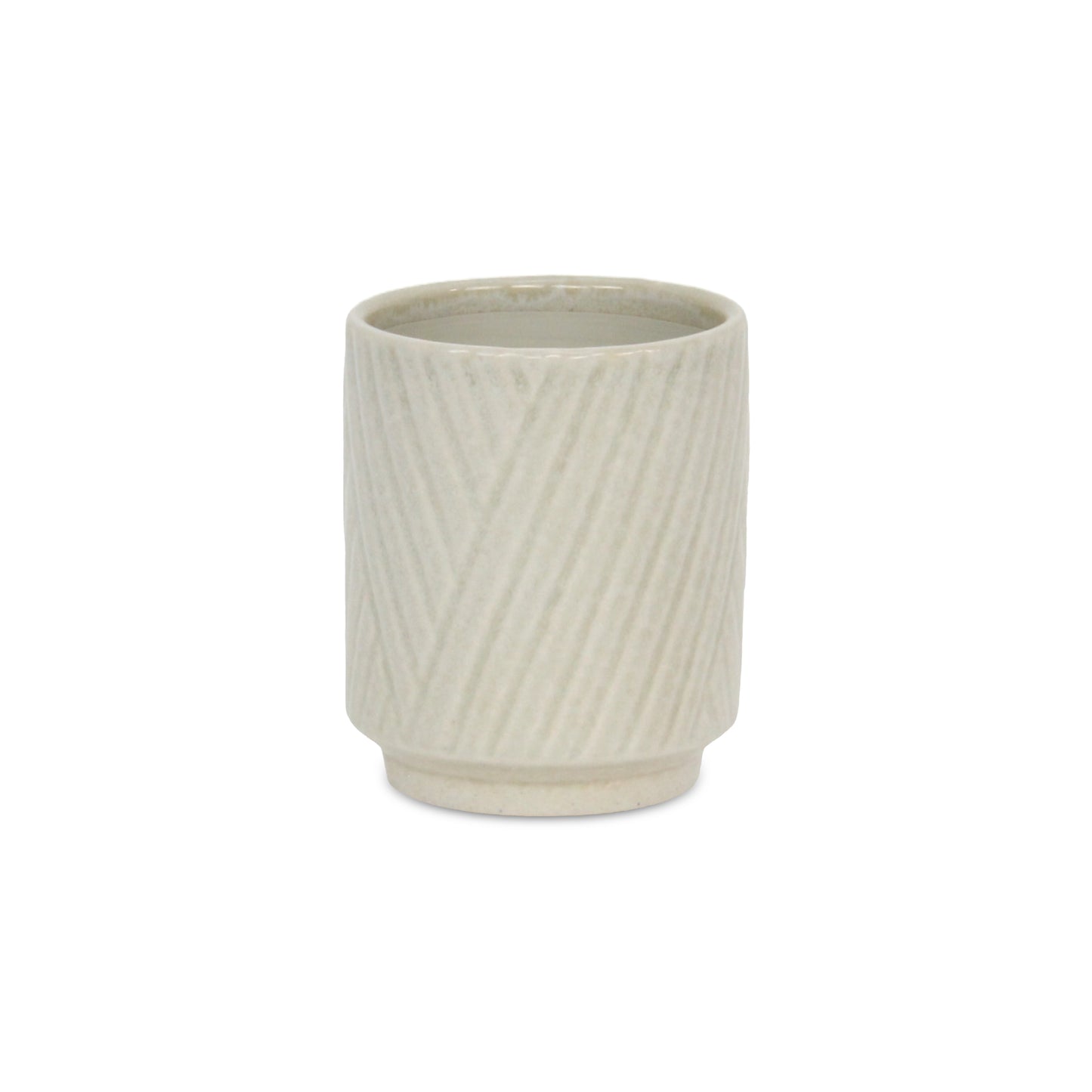 Parlora Crossed Diagonal Pattern Straight Side Ceramic Pot - White