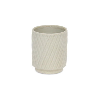 Parlora Crossed Diagonal Pattern Straight Side Ceramic Pot - White