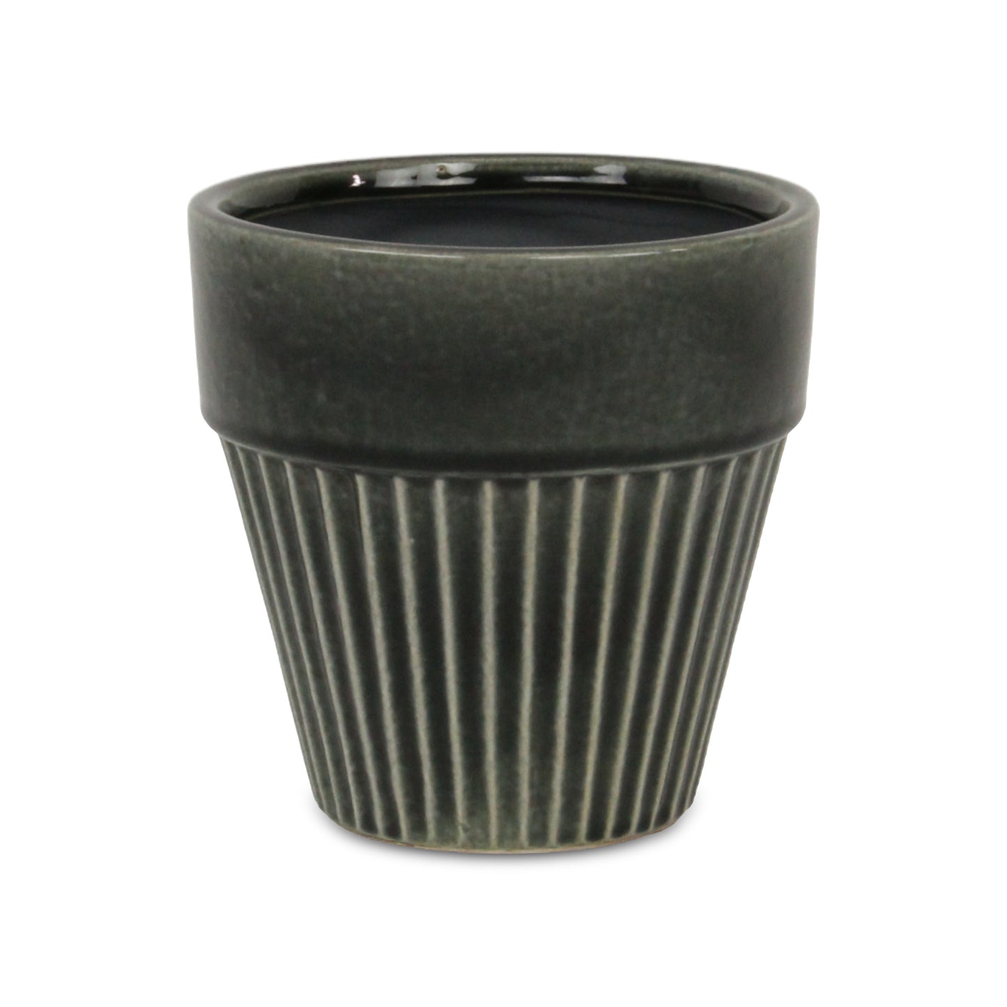 Corseta Tapered Vertical Lined Pattern Ceramic Pot Dark Gray