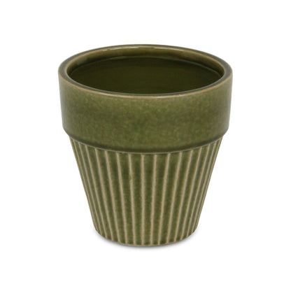 Corseta Tapered Vertical Lined Pattern Ceramic Pot Olive Green