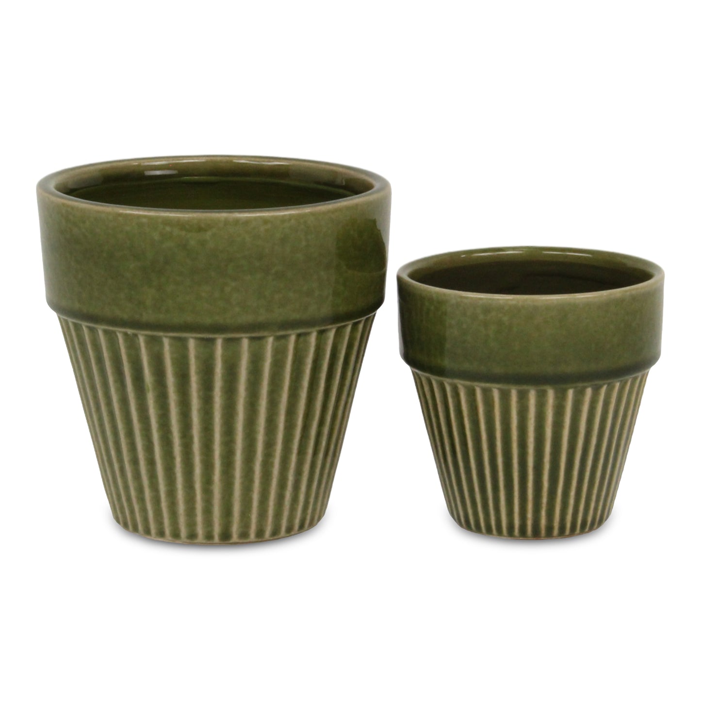 Corseta Tapered Vertical Lined Pattern Ceramic Pot Olive Green