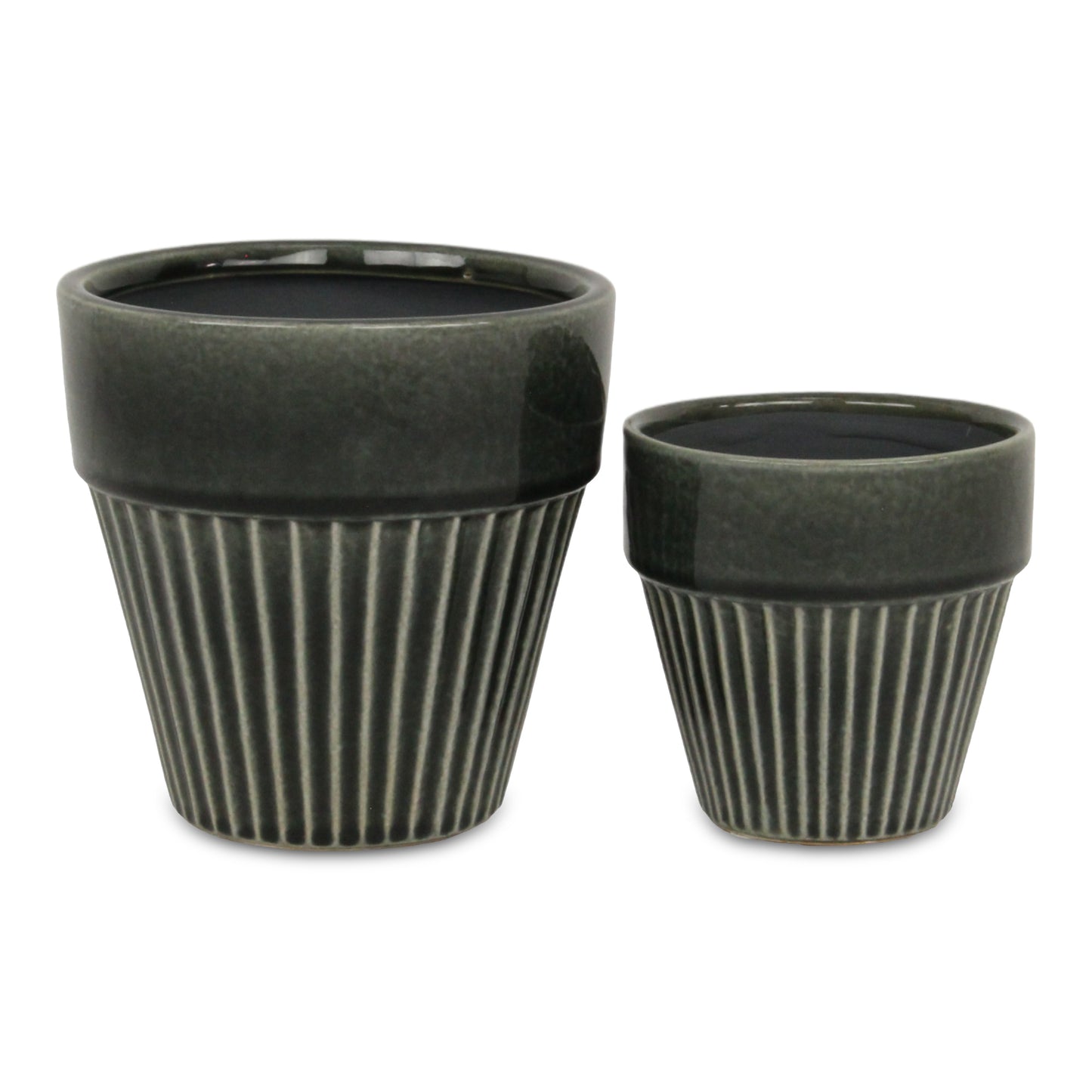 Corseta Tapered Vertical Lined Pattern Ceramic Pot Dark Gray