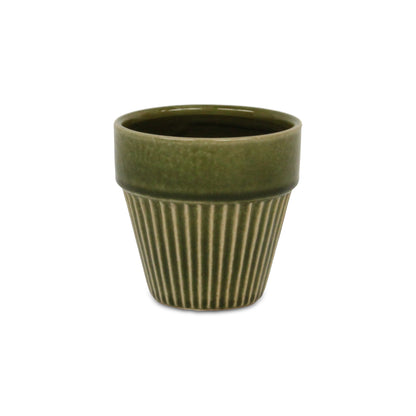 Corseta Tapered Vertical Lined Pattern Ceramic Pot Olive Green