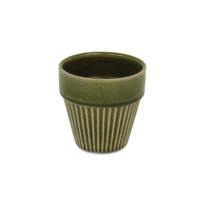 Corseta Tapered Vertical Lined Pattern Ceramic Pot Olive Green