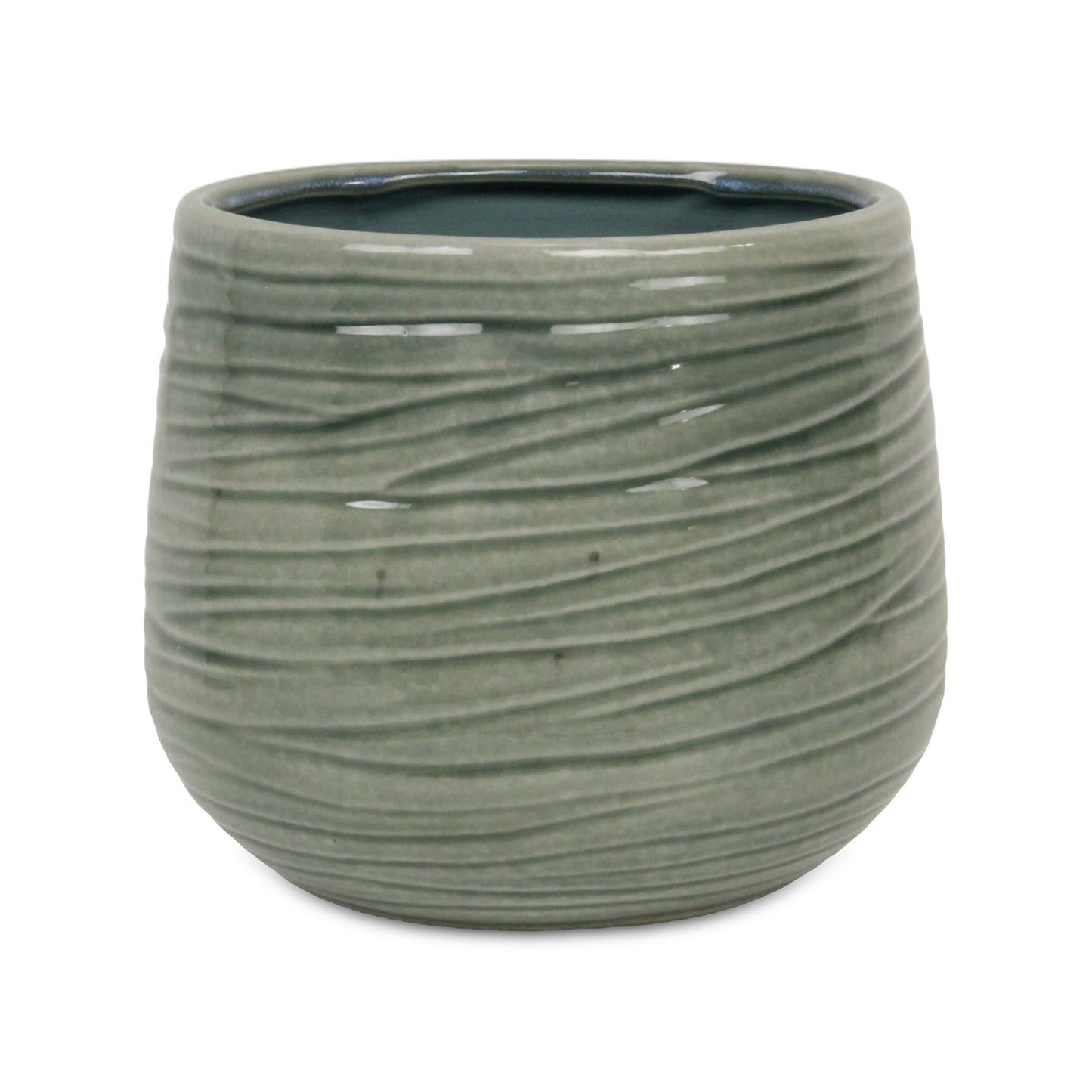 Fairloam Round Curved Wave Lined Pattern Ceramic Pot - Green